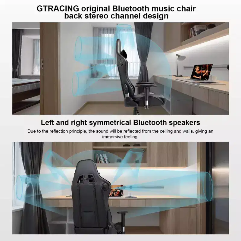 GTRACING Gaming Chair with Bluetooth Speakers High Back PU Office Chair Black