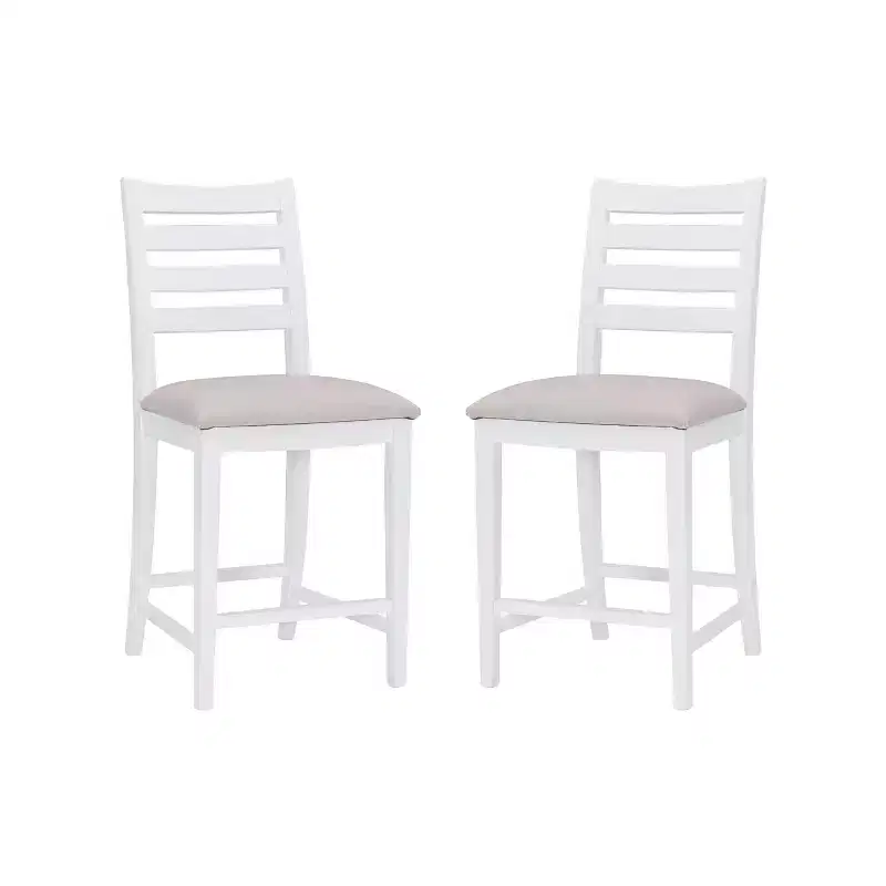 Set of 2 Flynn Ladder Back Counter Height Barstools Upholstered White - Linon: No Assembly, Solid Beechwood