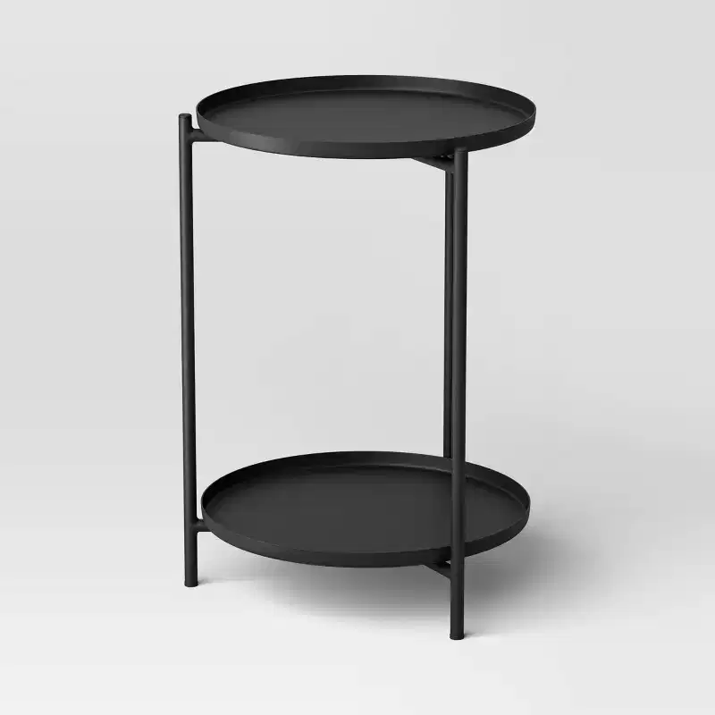 Metal Small Side Table with Shelf Black - ™
