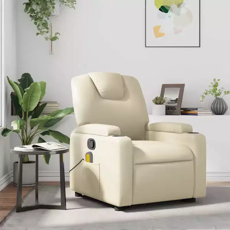 Massage Recliner Chair with 6-Point Vibration, Adjustable, Cream Faux Leather