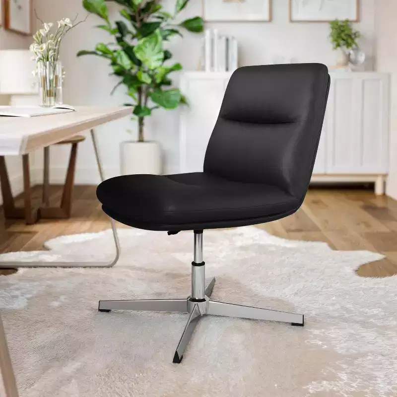 Flash Furniture Chloe Commercial Mid-Back Padded Upholstered Armless Stationary Task Office Chair with Adjustable Height, Swivel Function, and Frame