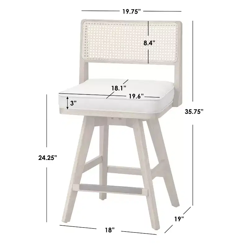 Set of 2Swivel Counter Height Barstools, Beige Seat & Light Walnut Base