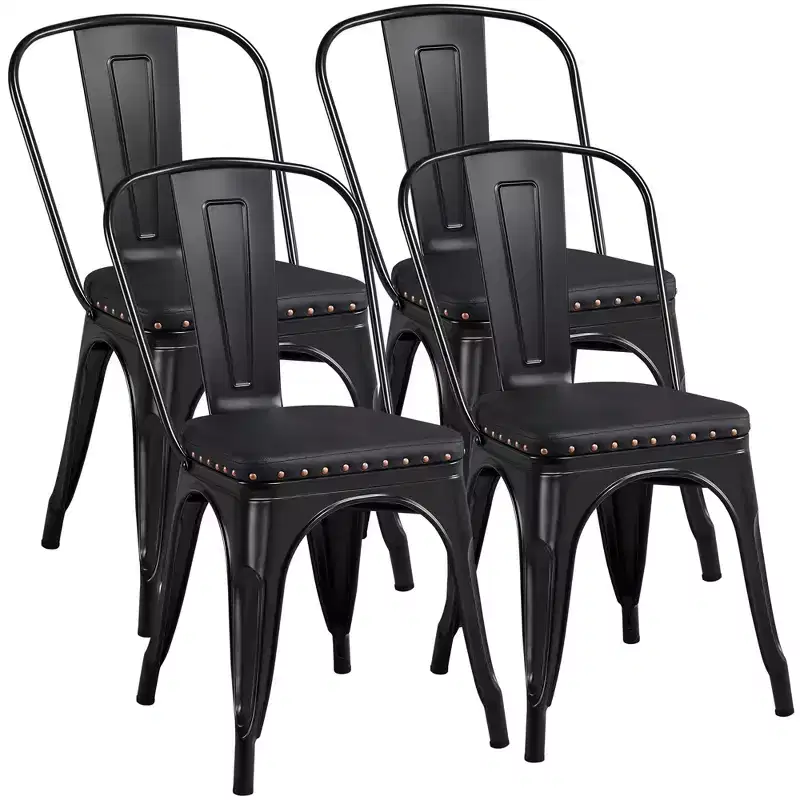 Yaheetech Pack of 4 Industrial Style Vintage Riveted Metal Dining Chairs, for Indoor Outdoor Bistro Cafe