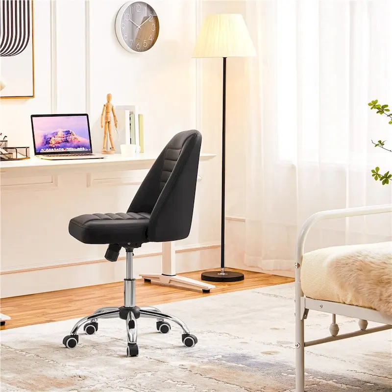 Faux Leather Mid-Back Tufted Armless Office Chair