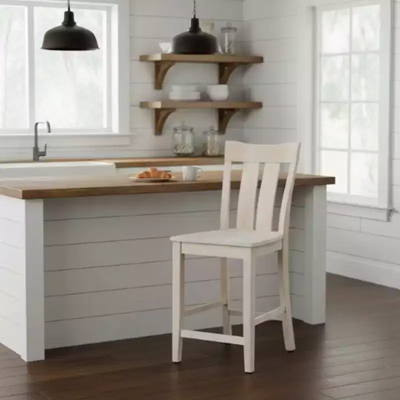 Solid Wood Counter Height Barstool – Unfinished, High Back, Armless