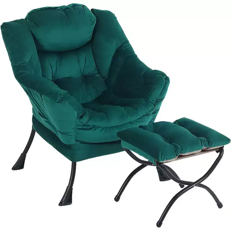 Accent Leisure Armchair with Ottoman, Side Pocket & Armrests – Dark Grey