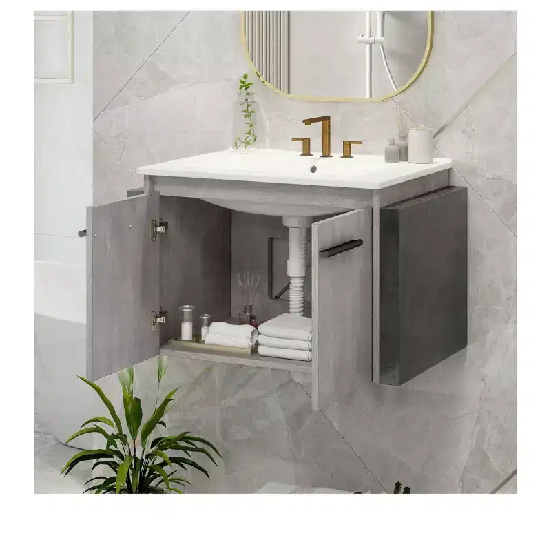 24 in Bathroom Vanity Ceramic Basin Cabinet With Sink Combo Wall Mounted Modern Vanity Bathroom Storage Cabinet Modern Storage Cabinet