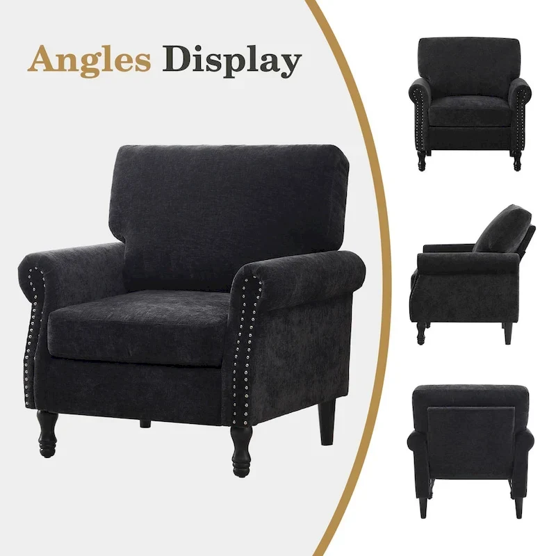 Modern Upholstered Armchair Nailhead Trim Accent Chair with Wood Legs