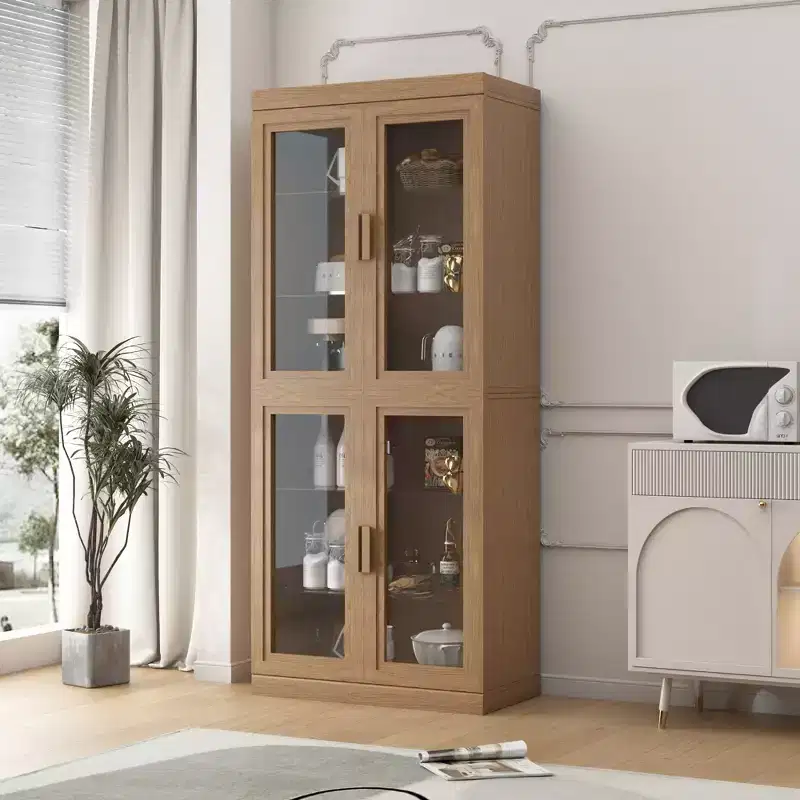 72x31x16 Wood Accent Cabinet, Storage Organizer with Adjustable Shelves and Glass Doors for Kitchen Bedroom Entryway Living/Dinning Room