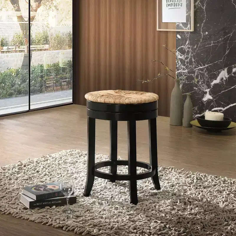 Carolina Living 24" Leif Swivel Rush Seat Counter Height Barstool Black: Solid Wood, Woven Rush, Armless