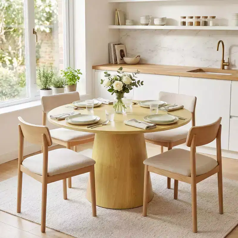 43'' Round Dining Table for 4-6 People, Wooden Kitchen Table with Pedestal Base, Farmhouse Circle Table for Living Room Apartment (Only Table), Walnut