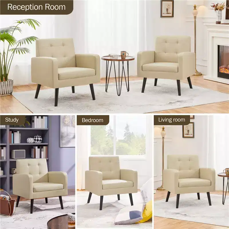 Yaheetech Set of 2 Faux Leather Tufted Back Arm Chair Accent Chair with Solid Wood Legs