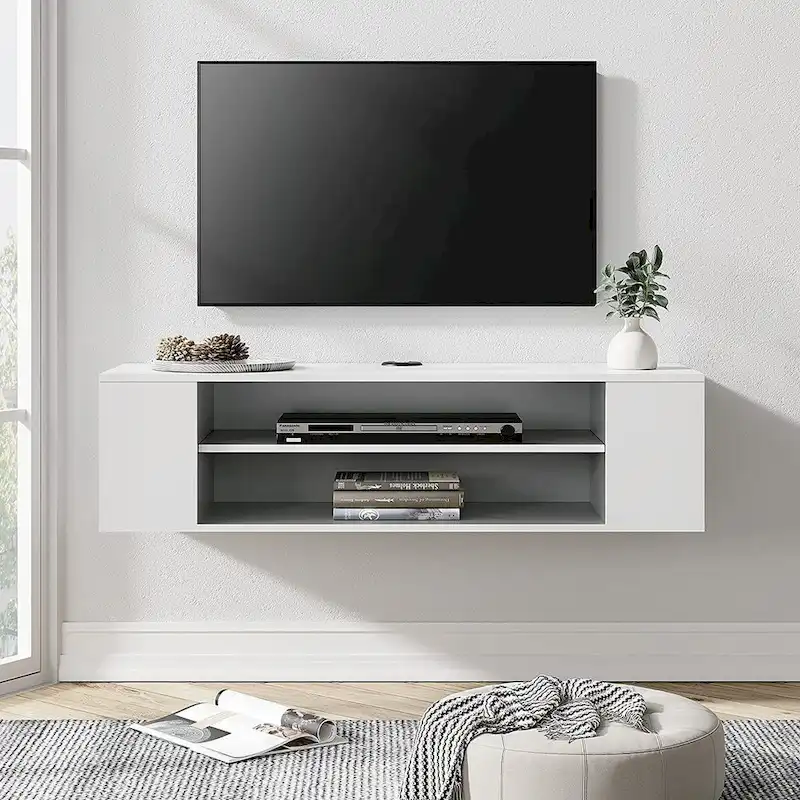 WAMPAT Floating TV Stand Shelf Wall Mounted Entertainment Center Floating Cabinet Media Hutch Under TV, 39 Inch