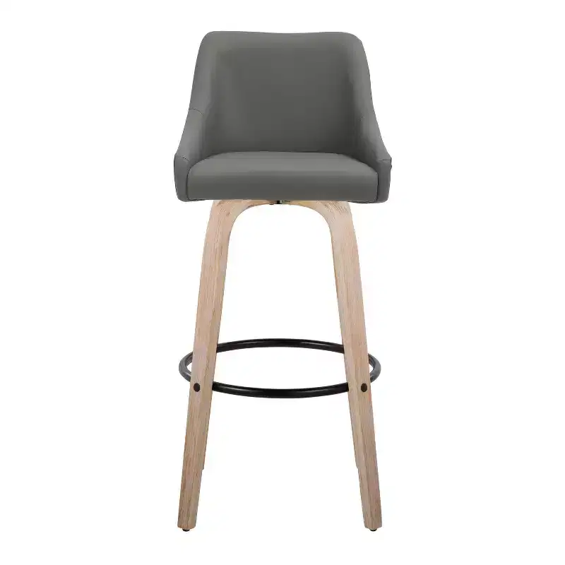 LumiSource Set of 2 Hannah Barstools Whitewashed Wood/Dark Gray PU
