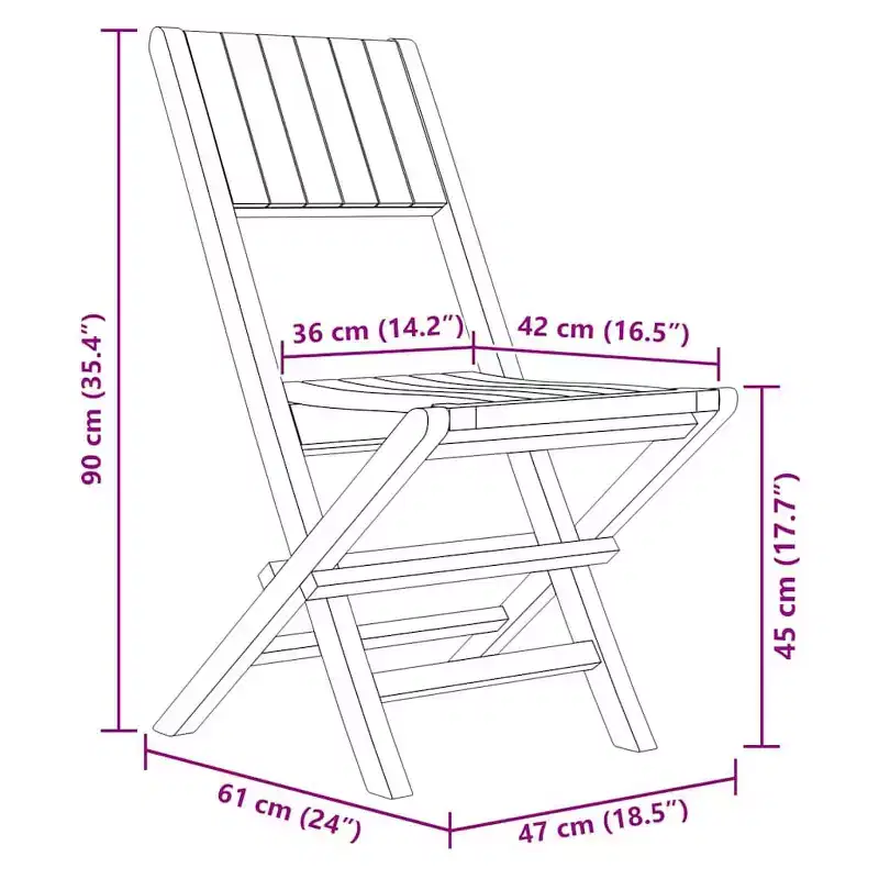 vidaXL Set of 2 Folding Garden Chairs in Solid Teak Wood