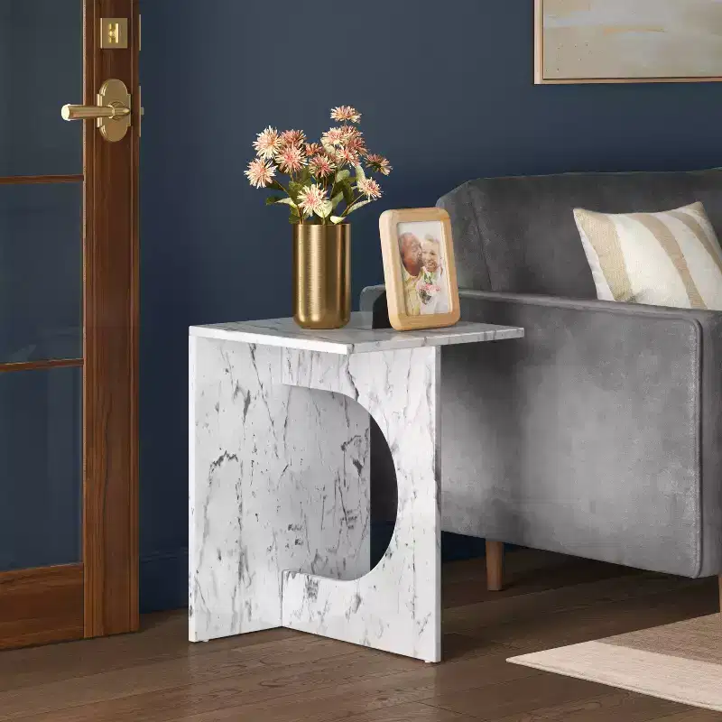 Faux Marble Side Table White - Threshold™