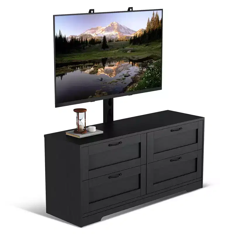 Black / White TV Stand with Adjustable Mount, 4 Drawers, Fits 32