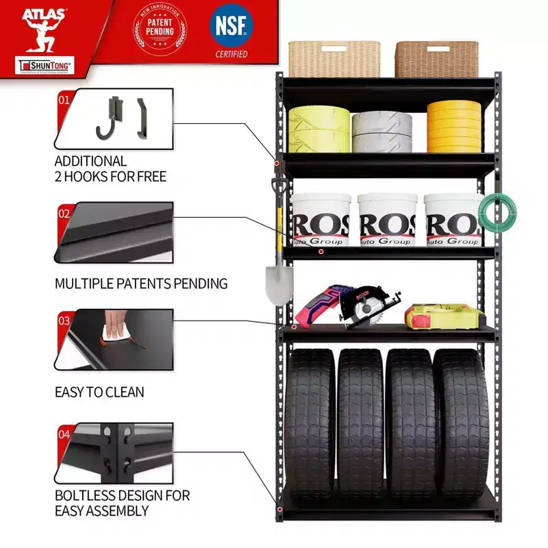 Atlas Shelving 5-Tier 36"x18"x72" 4000lbs Steel Boltless Shelving with laminate Deck Dark Gray