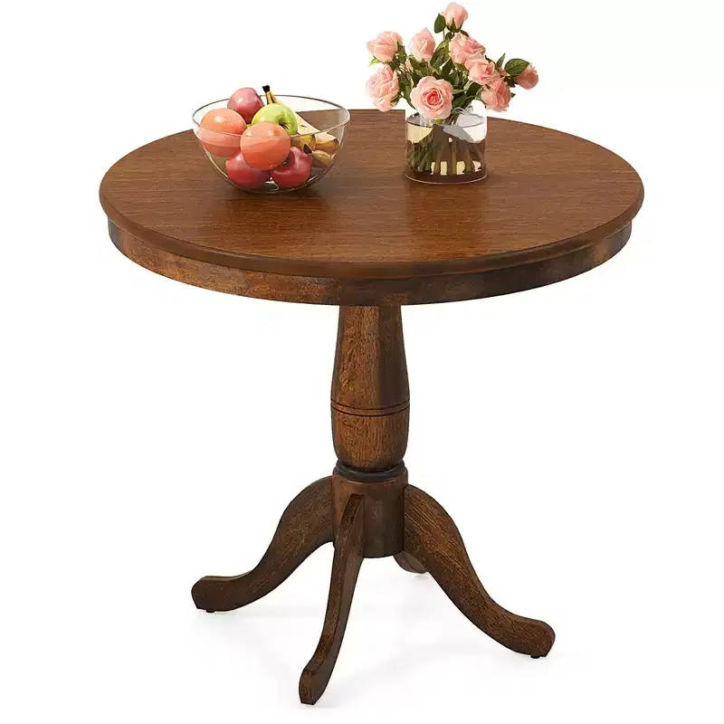 Costway 32 Round Pedestal Dining Table Kitchen Dining Room Walnut