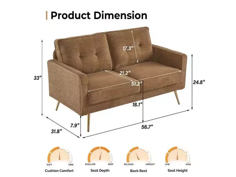Karl Home |53.5 inch Square Arms Loveseat Sofa
