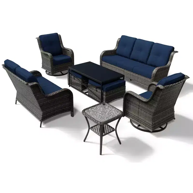 UPTIOT Premium Outdoor Sofa Set with Swivel Chairs and Multi-Functional Ottomans