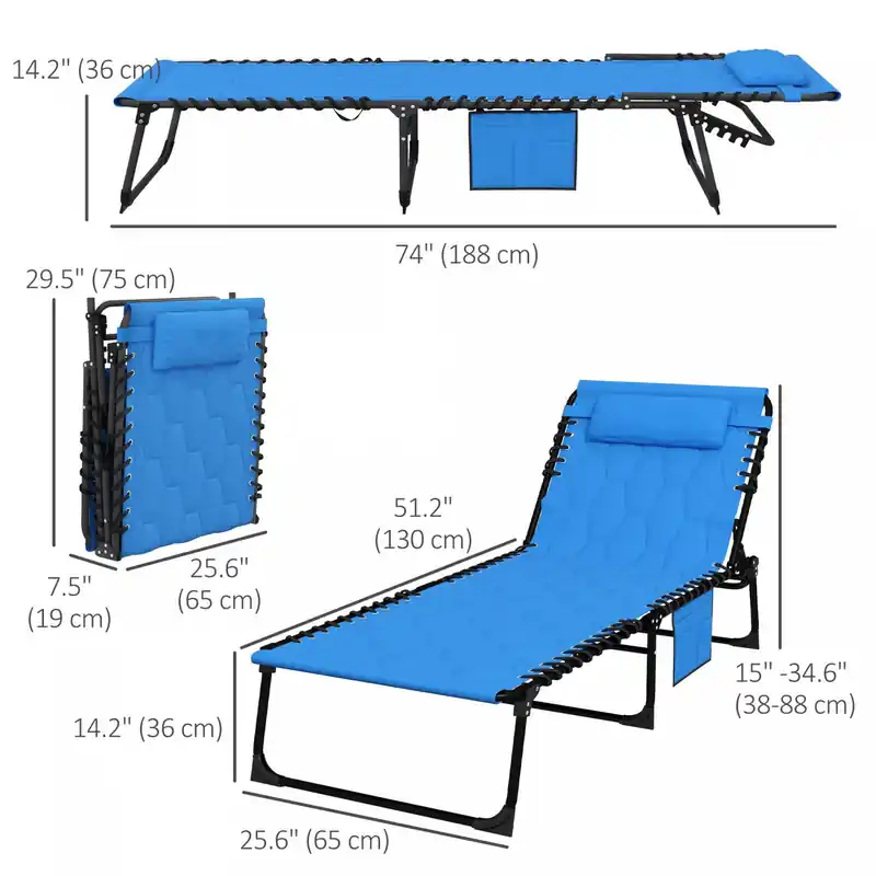 Folding Chaise Lounge, Padded Reclining Tanning Chair