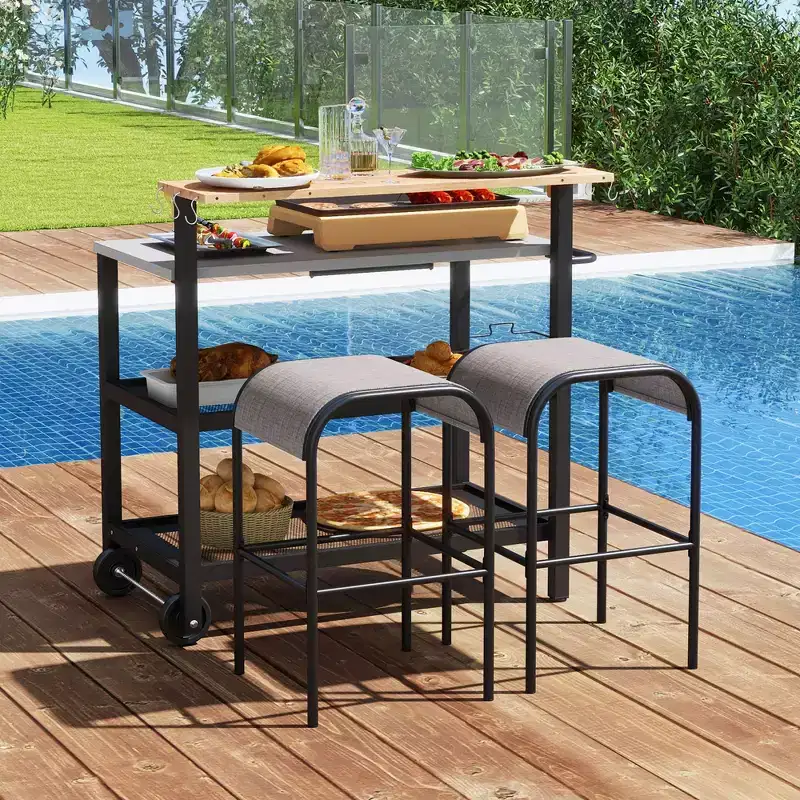 Rolling Bar Cart w/ Flip-up Table Hooks Paper Towel Holder Trash Bag Holder