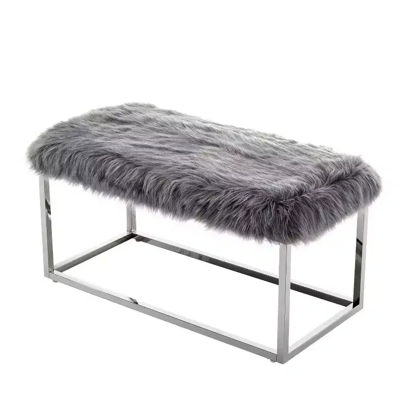 Inspired Home Monet Lux Fur Chrome Metal Frame Bench