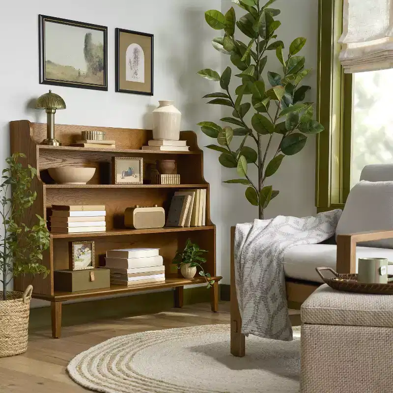 Wide Waterfall Bookcase - Oak Brown