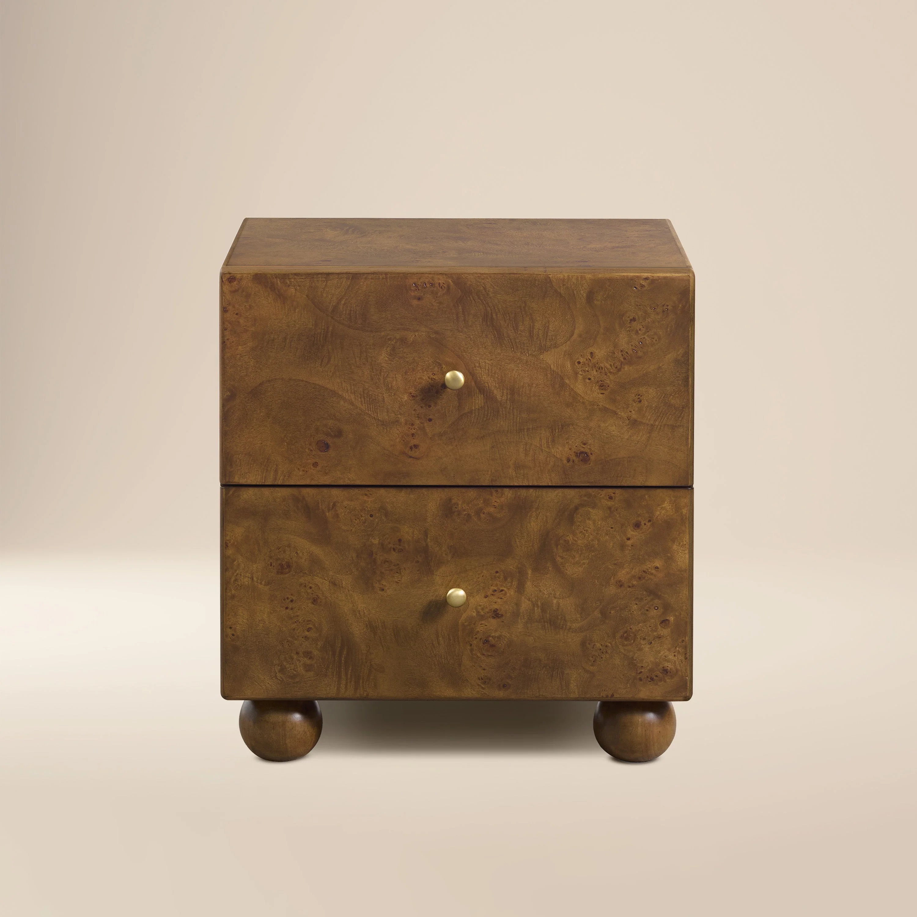 Modern Burl Walnut Walnut Wood Nightstand with Storage for Bedroom