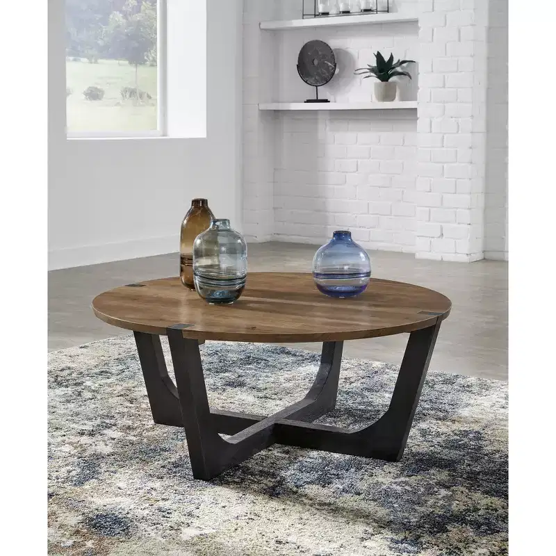 Signature Design by Ashley Hanneforth Round Coffee Table, Brown/Black