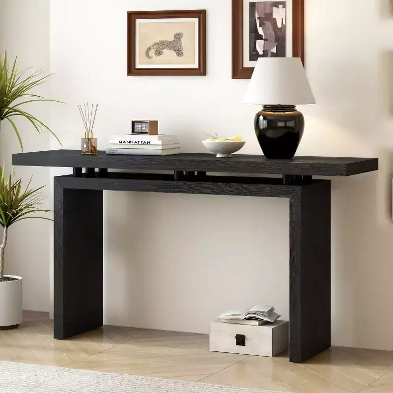Modern Entryway Console Table with Floating Top, Slim Ash Veneer Hallway Table for Living Room, Foyer, or Entry - Panipeachy