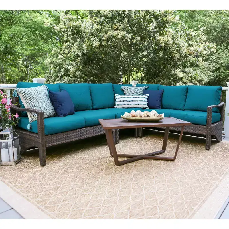 Leisure Made Augusta 5pc Wicker Sectional in Peacock Fabric