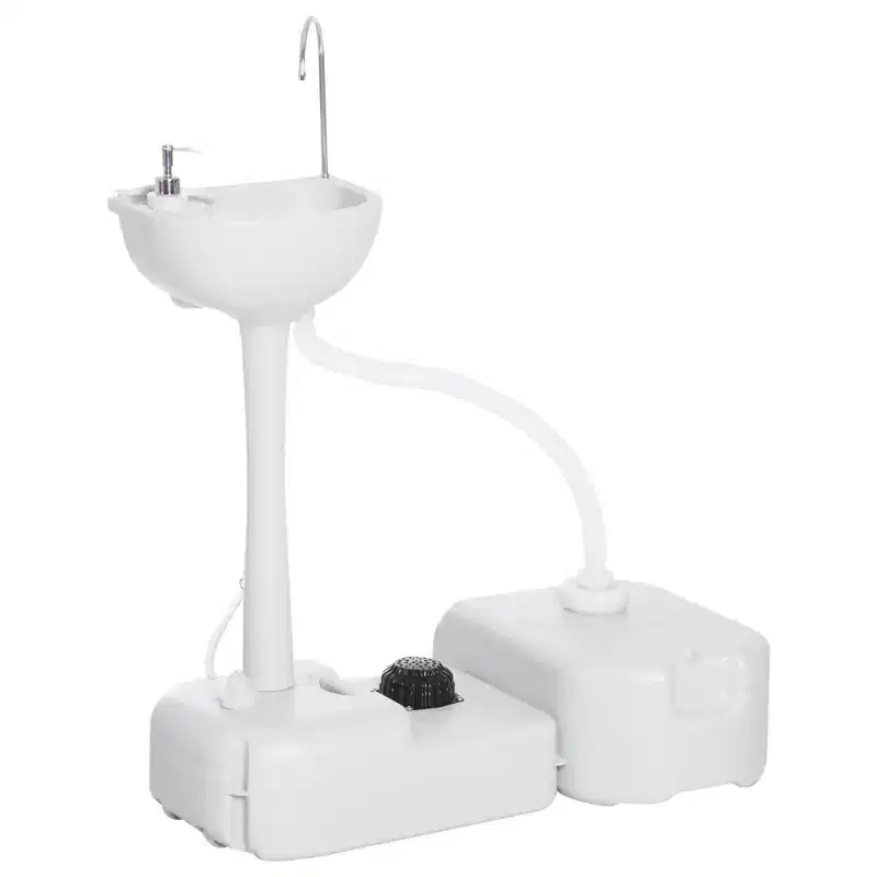 kleankin Portable Camping Sink Hand Wash Station Basin 4.5 Gallon Tank 6.3 Gallon Recovery Tank & Soap Dispenser for RV, Outdoor, Indoor, HDPE, White