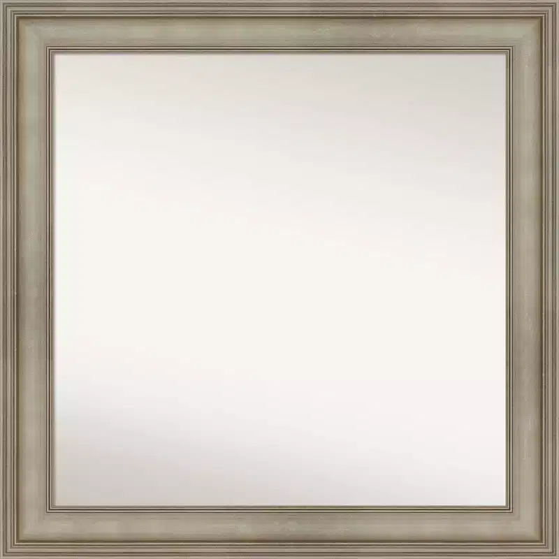 32" x 32" Non-Beveled Antique Silver Narrow Wood Wall Mirror -: Modern Square, Includes Mount Hardware