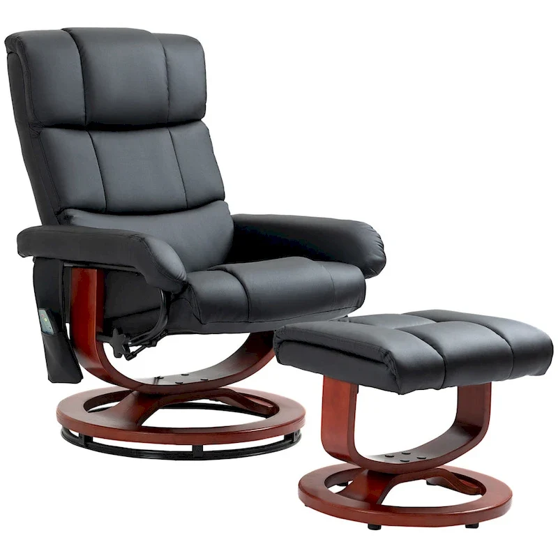 Black 28.8 High Back Swivel Recliner Chair with Ottoman