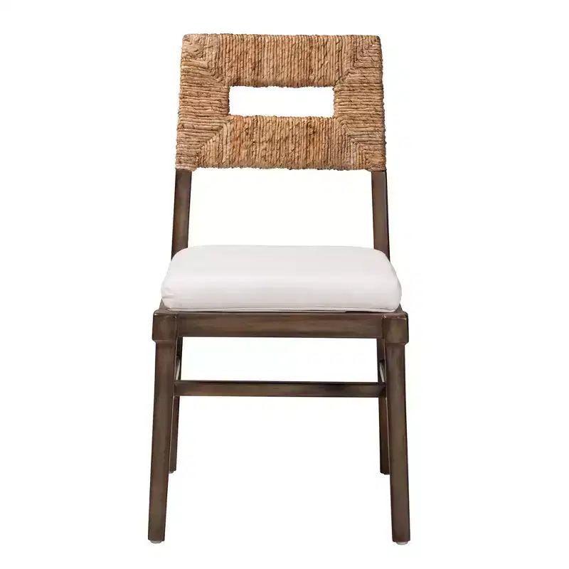 Bohemian Mahogany Wood and Rattan Dining Chair, White/Natural Brown/Walnut Brown