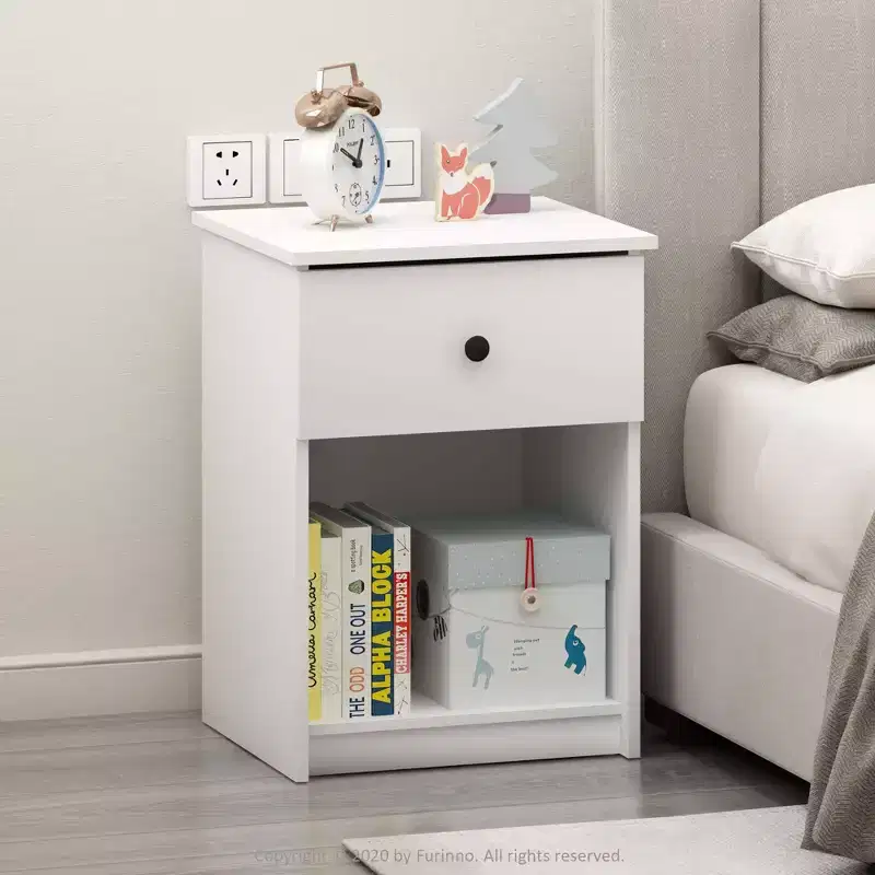 Furinno 2PCS Mid-Century Nightstand Multipurpose End Table Accent Side Table W/Drawer & Open Storage Cube for Bedroom,Living Room,White