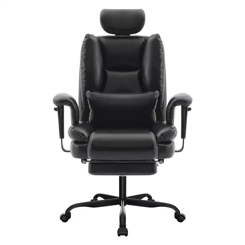 Ergonomic Office Chair 200 kg PU Leather with Adjustable Headrest, Lumbar Support and High Backrest - Black