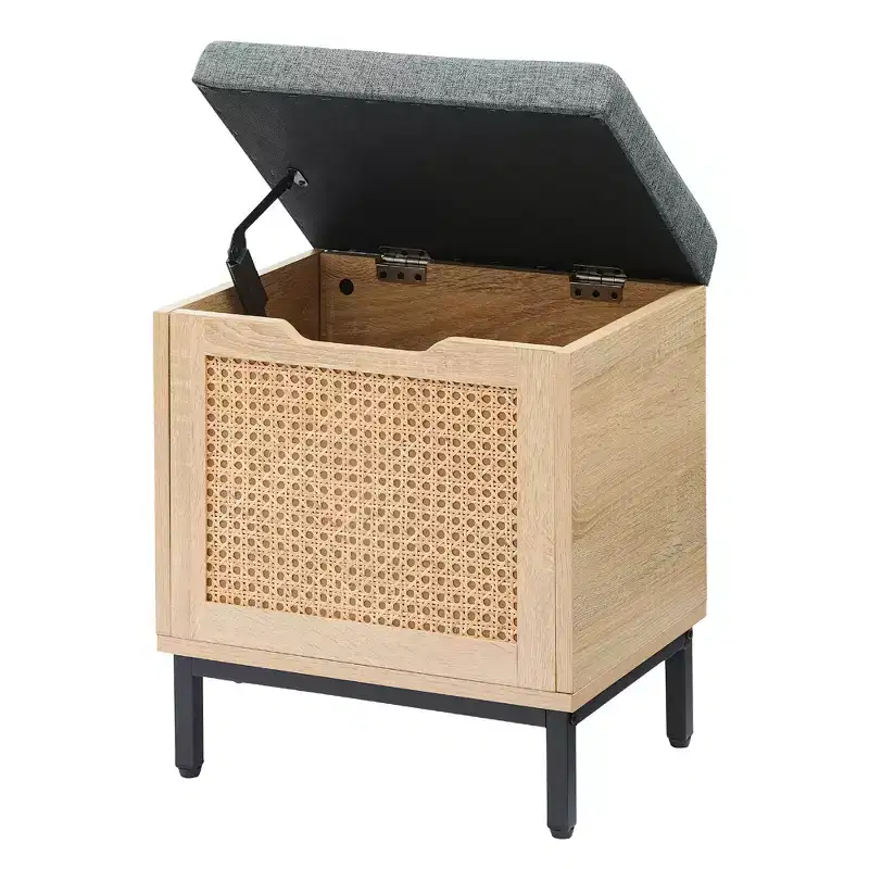 Shoe Storage Bench, Entryway Bench with Sorage Box, Metal and Wood Shoe Rack Organizer Shelf with Cushion for Entryway, Bedroom, Hallway