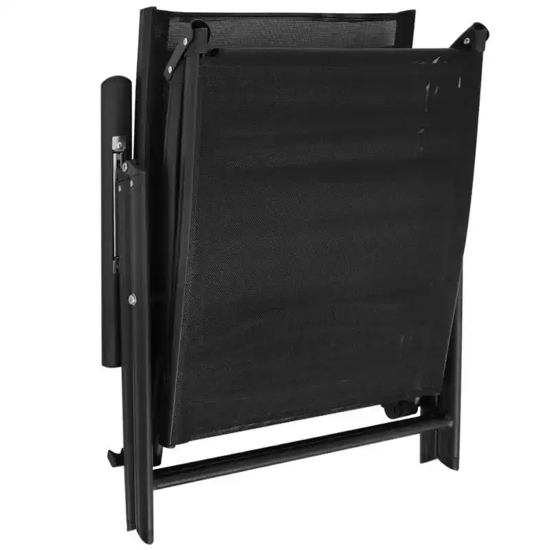 vidaXL Sun Lounger Black Aluminum Large Foldable Folding Sun Lounger