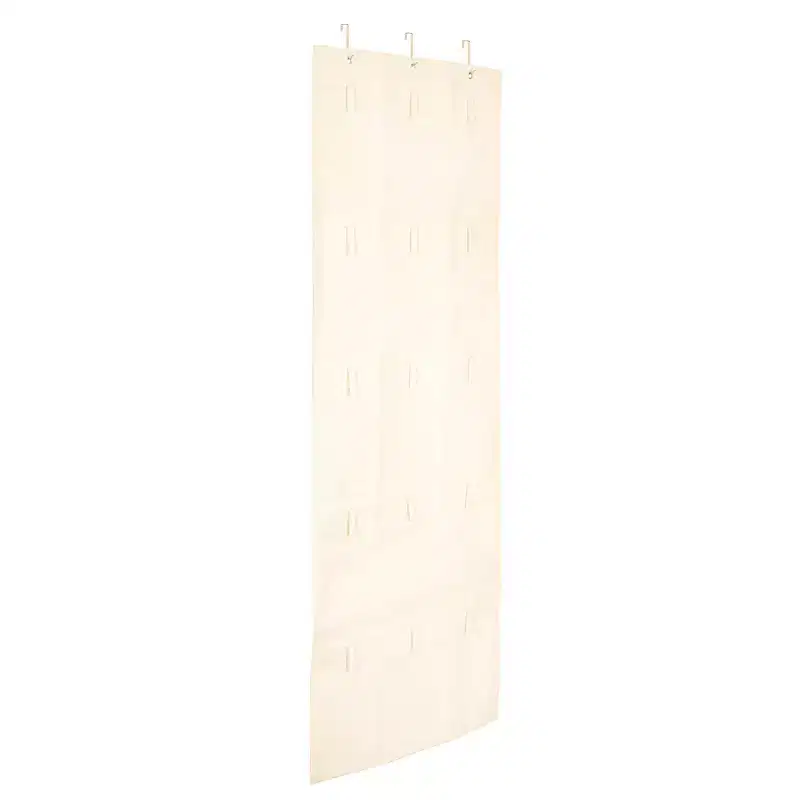 Household Essentials Over the Door Cotton Blend Cap and Hat Organizer with 15 Hook and Loop Hangers Natural