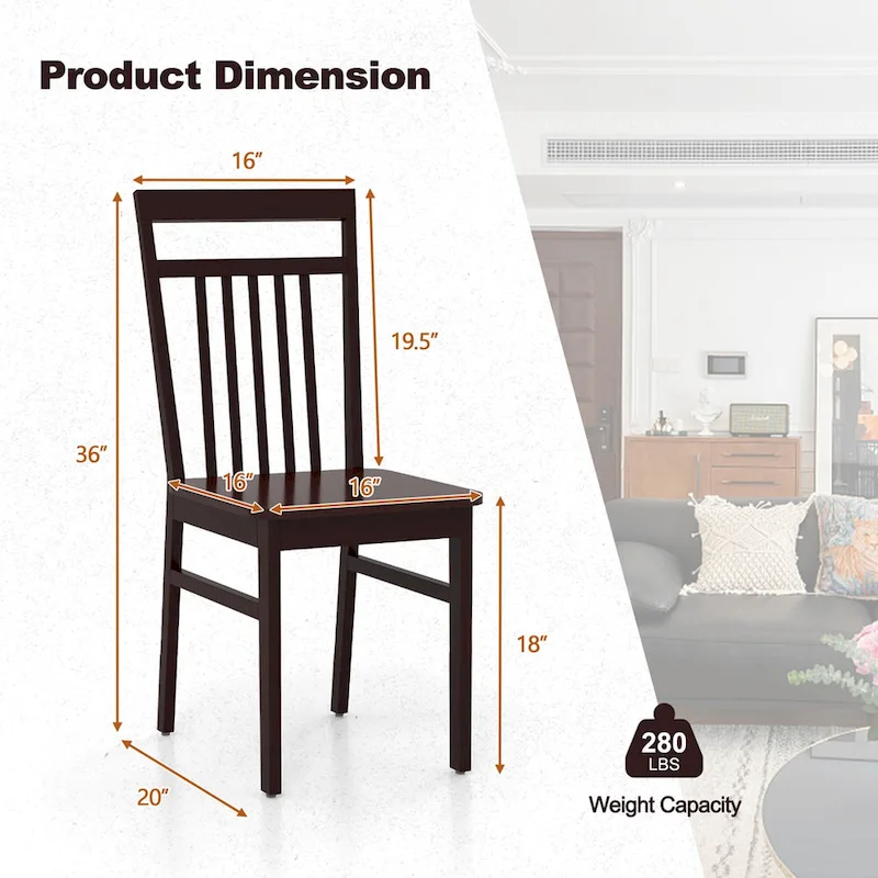 Costway Farmhouse Dining Chair Set of 2/4 Armless Wooden Chair with