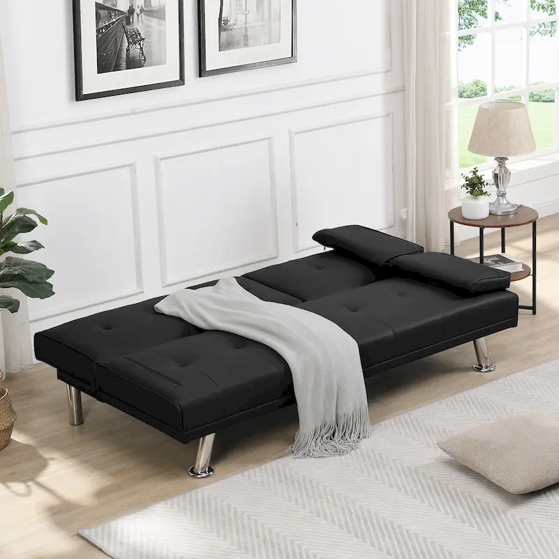 Wooden Sofa Bed with Armrest Two Holders