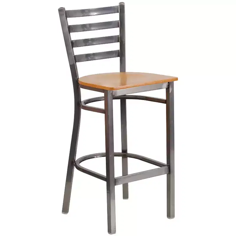 Emma and Oliver Clear Coated Ladder Back Metal Restaurant Dining Barstool