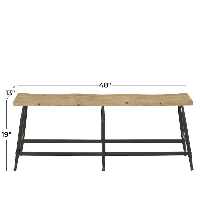 Metal Slim Home Bench - Brown