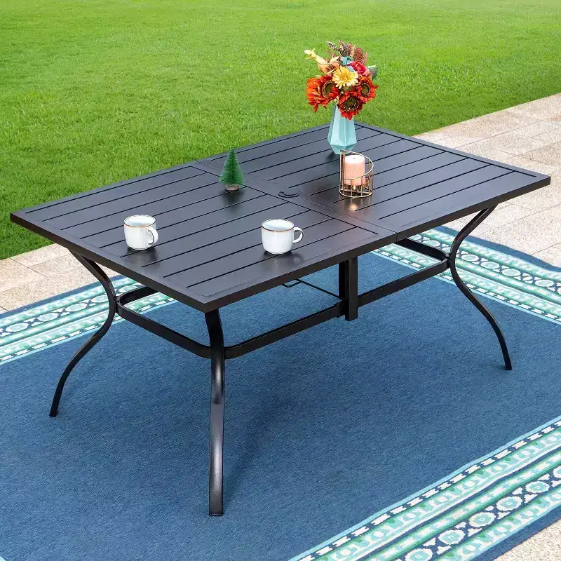 Patio Set with Steel Table with 1.57" Umbrella Hole & Steel 360 Swivel Padded Arm Chairs - Captiva Designs: Weather-Resistant