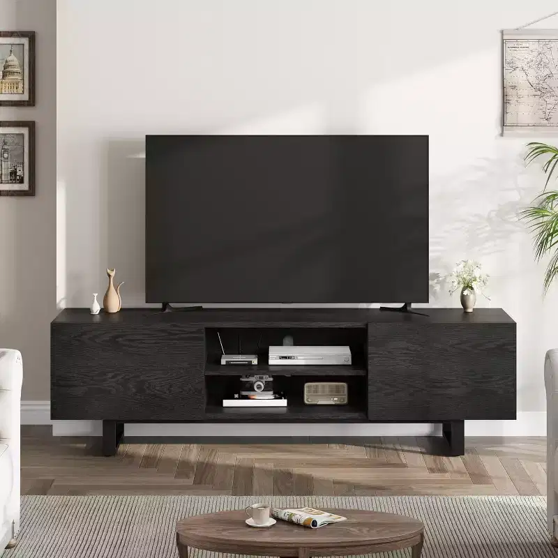 COZONY Industrial TV Stand with 2 Drawers, Natural Wood Entertainment Center with Heavy Duty Legs for Living Room