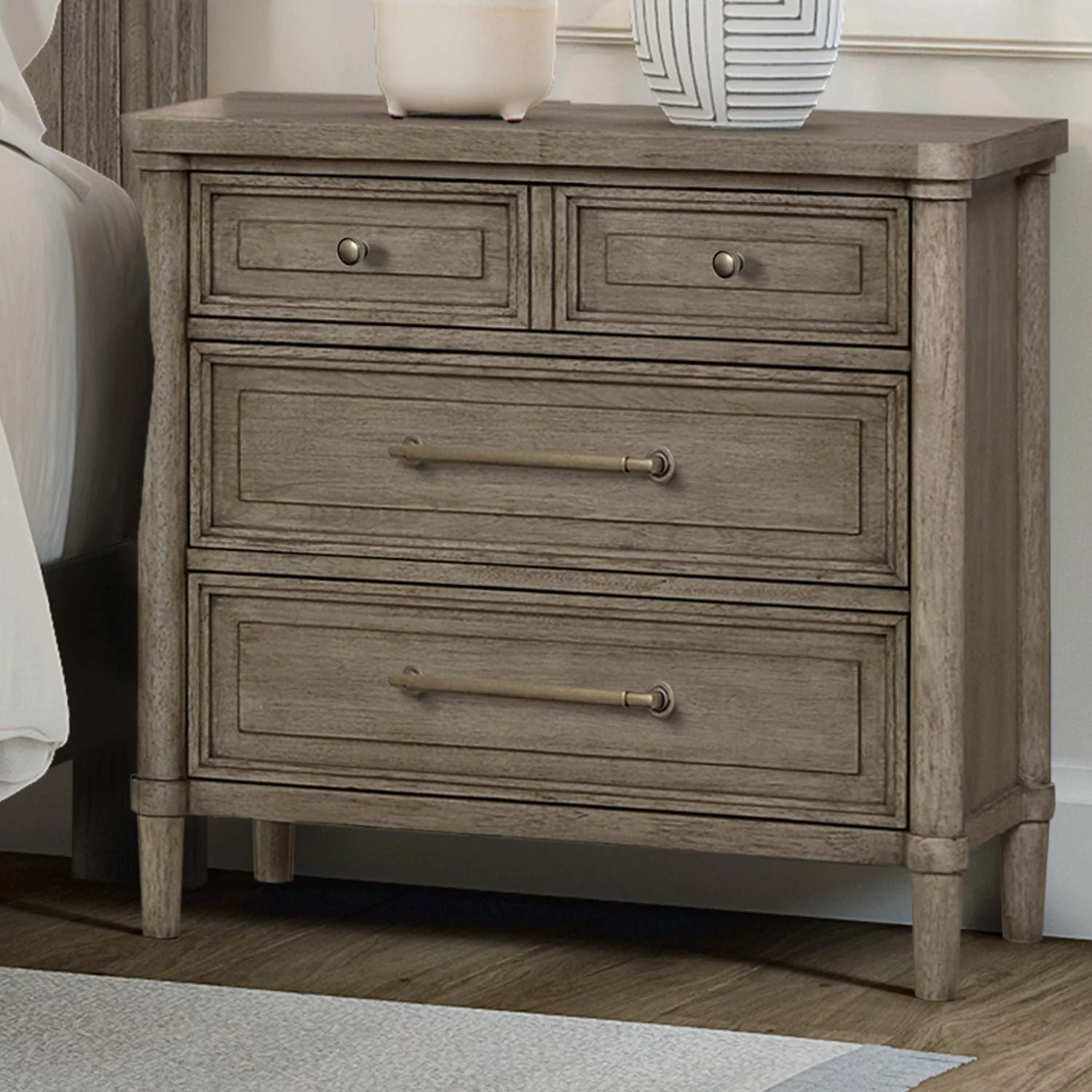 Nightstands d With Taupe product Features Brass Wash Bar Pull & Knob Hardware Built In 2 AC, 1 USB A & 1