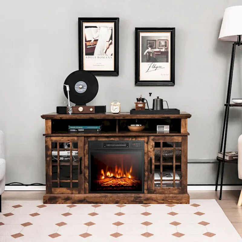 Gymax 48 TV Stand Console Cabinet w/ Fireplace Entertainment Center